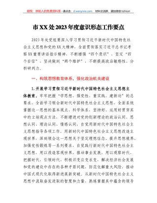 市XX处2023年度意识形态工作要点