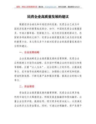民营企业高质量发展的建议