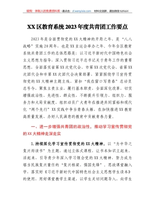 XX区教育系统2023年度共青团工作要点