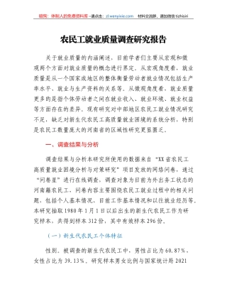 农民工就业质量调查研究报告