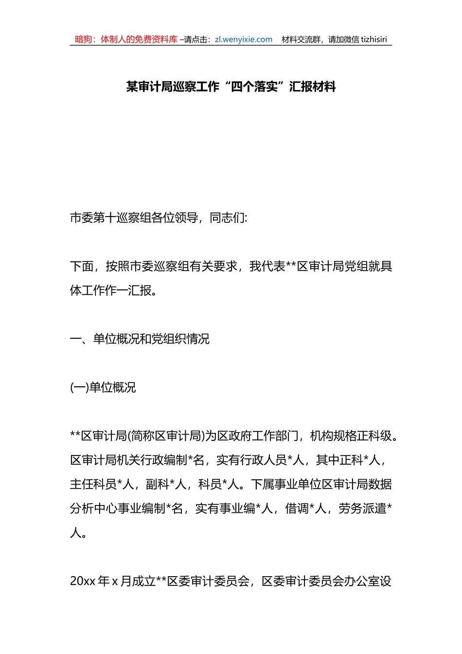 某审计局巡察工作“四个落实”汇报材料_第1页