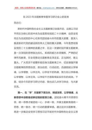 在2023年主题教育专题学习研讨会上的发言