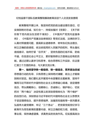 纪检监察干部队伍教育整顿廉政教育谈话个人交流发言提纲 (1)