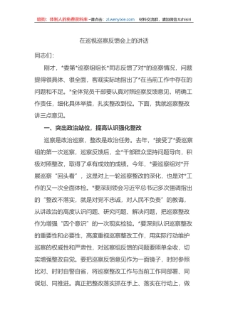 在巡视巡察反馈会上的讲话
