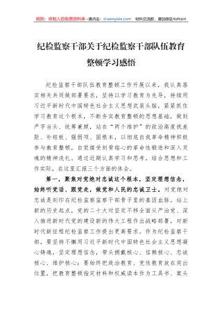 纪检监察干部关于纪检监察干部队伍教育整顿学习感悟