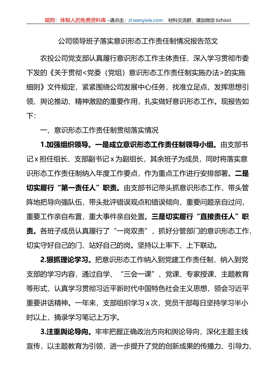 公司领导班子ysxt工作责任制报告集团企业总结汇报_第1页