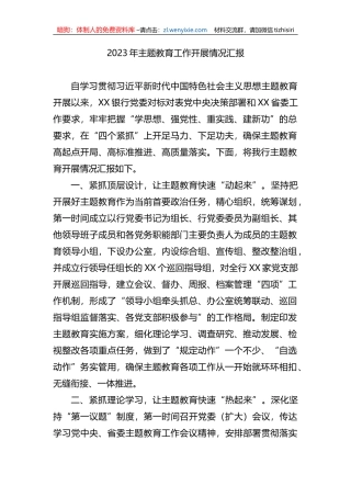 2023年主题教育工作开展情况汇报