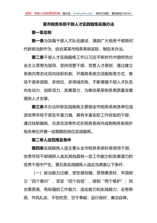 某市税务系统干部人才实践锻炼实施办法