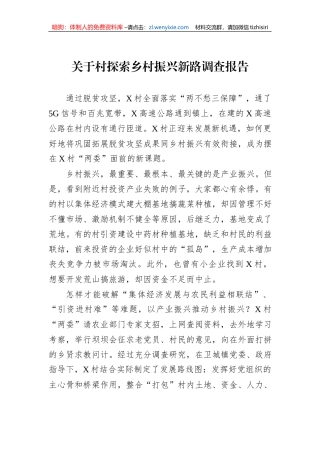 关于村探索乡村振兴新路调查报告
