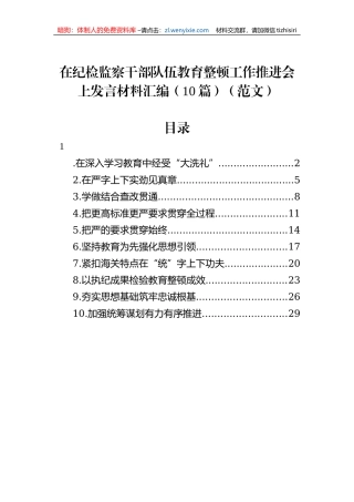在纪检监察干部队伍教育整顿工作推进会上发言材料汇编（10篇）