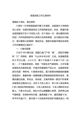 某县民政工作汇报材料