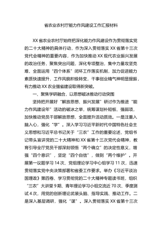 省农业农村厅能力作风建设工作汇报材料