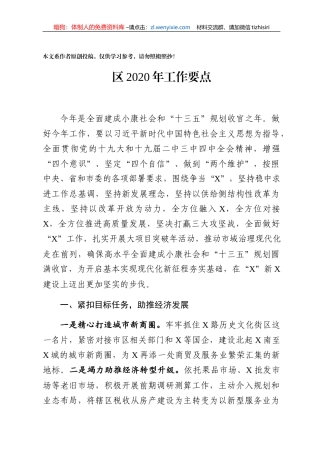 区2020年工作要点