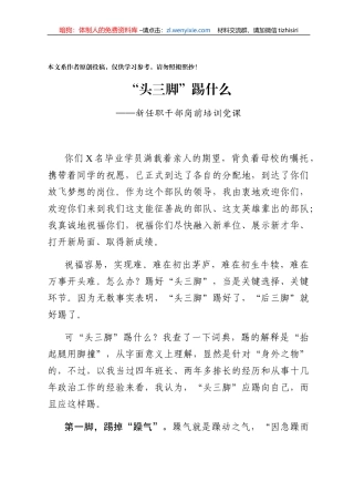 【党课范文】新任职干部岗前培训党课头三脚踢什么