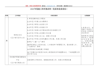 党建2020年党建工作任务清单