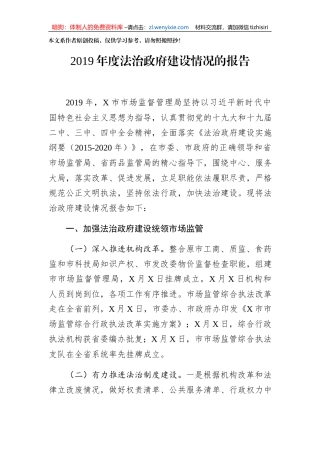 关于2019年度法治政府建设情况的报告