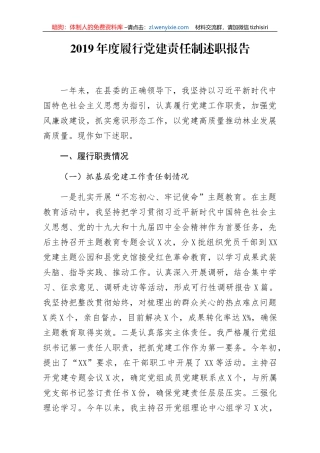 2019年度履行党建责任制述职报告