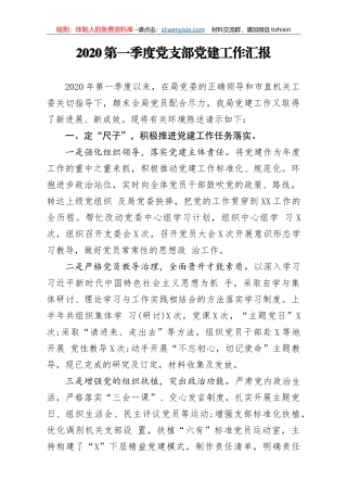 2020第一季度党支部党建工作汇报