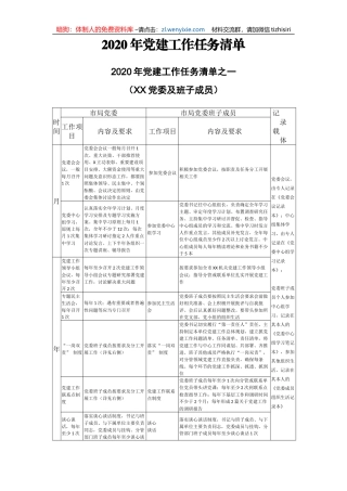 2020年党建工作任务清单
