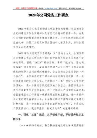 2020年公司党委工作要点