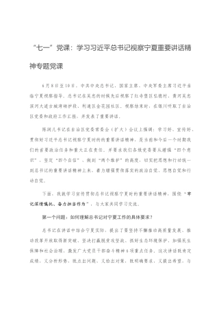 “七一”党课：学习习近平总书记视察宁夏重要讲话精神专题党课