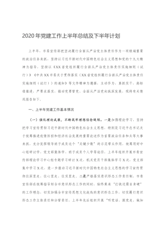 2020年党建工作上半年总结及下半年计划
