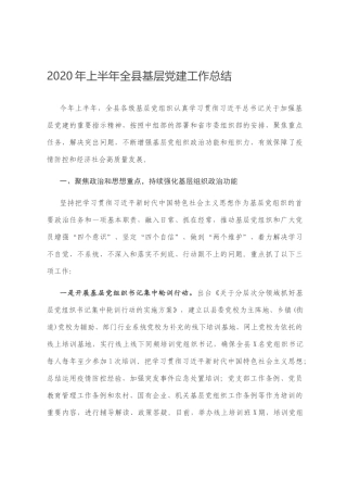 2020年上半年全县基层党建工作总结