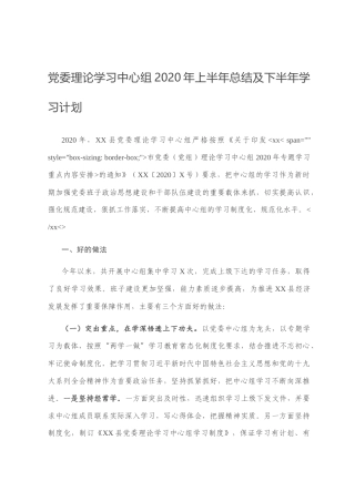 党委理论学习中心组2020年上半年总结及下半年学习计划