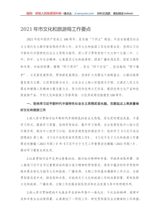-2021年市文化和旅游局工作要点