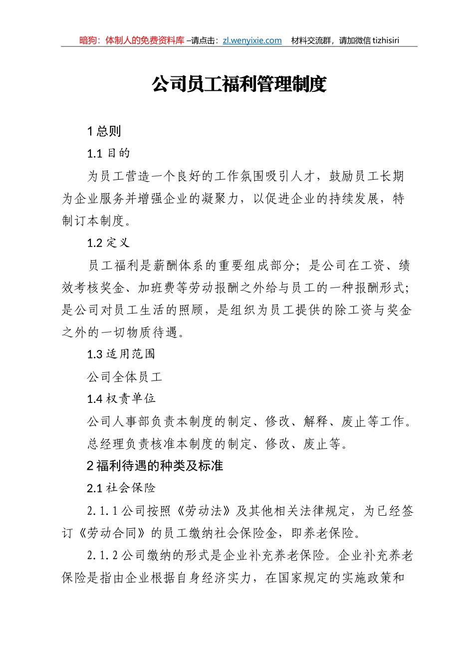 【职场文档】公司福利制度_第1页
