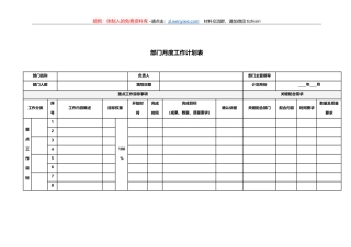 《部门月度工作计划表》模板