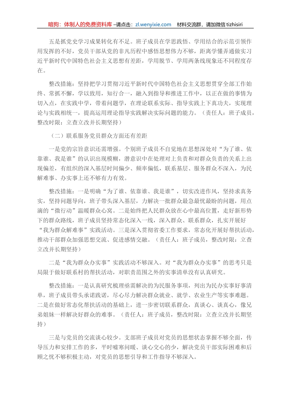 党支部班子党史学习教育专题组织生活会整改方案_第3页