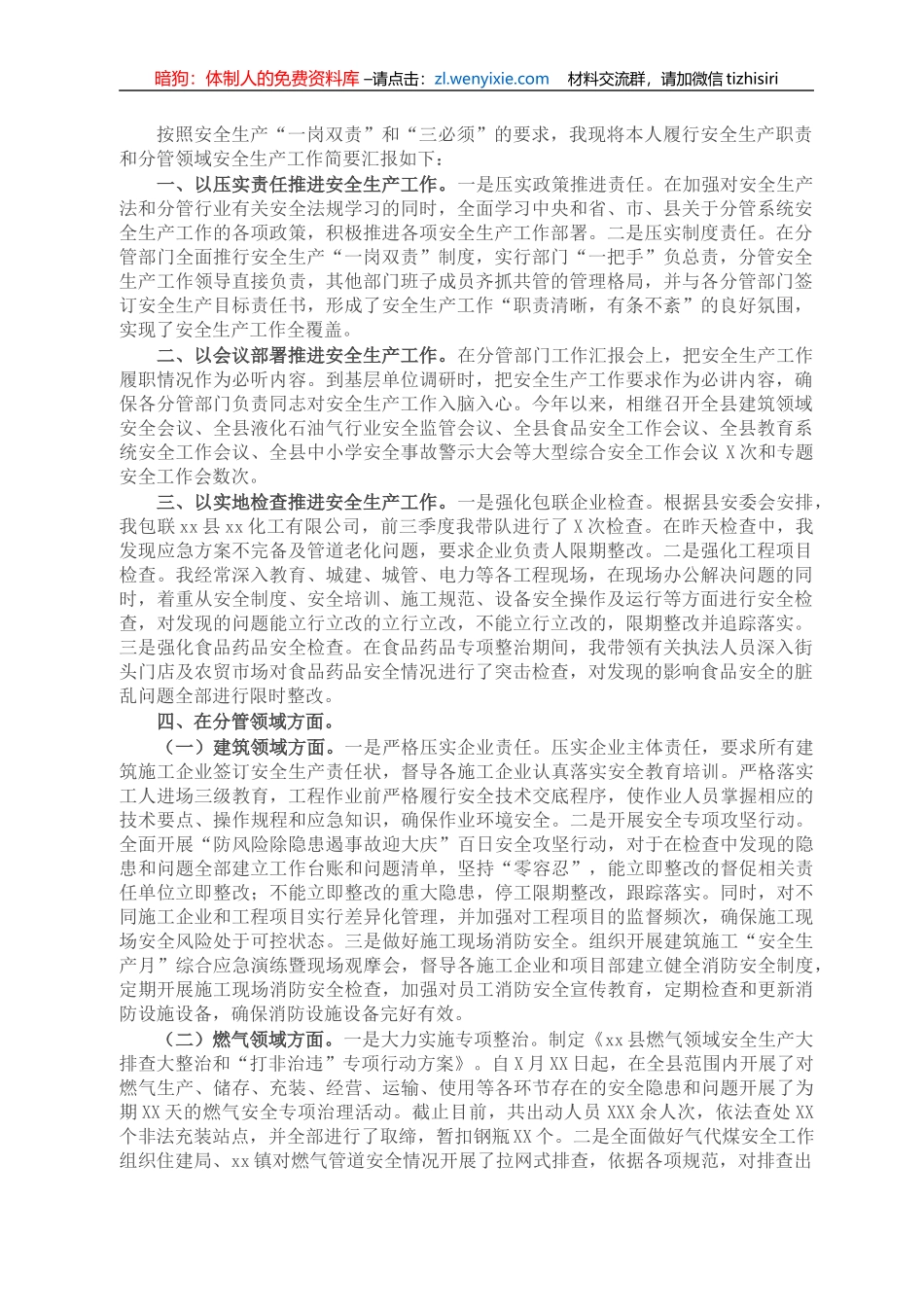 副县长分管领域安全生产工作汇报_第1页