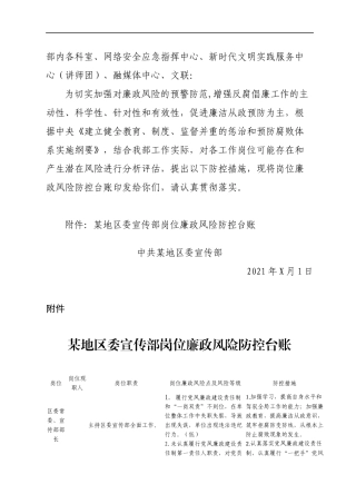 2021年关于印发岗位廉政风险点与防控措施的通知