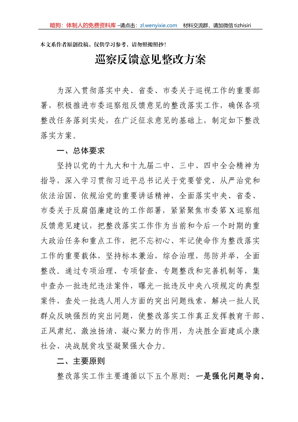 巡察反馈意见整改方案_第1页