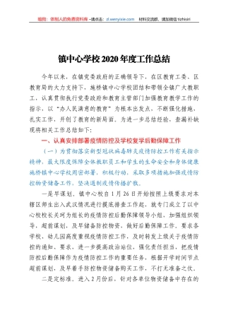 镇中心学校2020年度工作总结