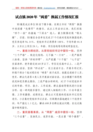 试点镇2020年“两委”换届工作情况汇报
