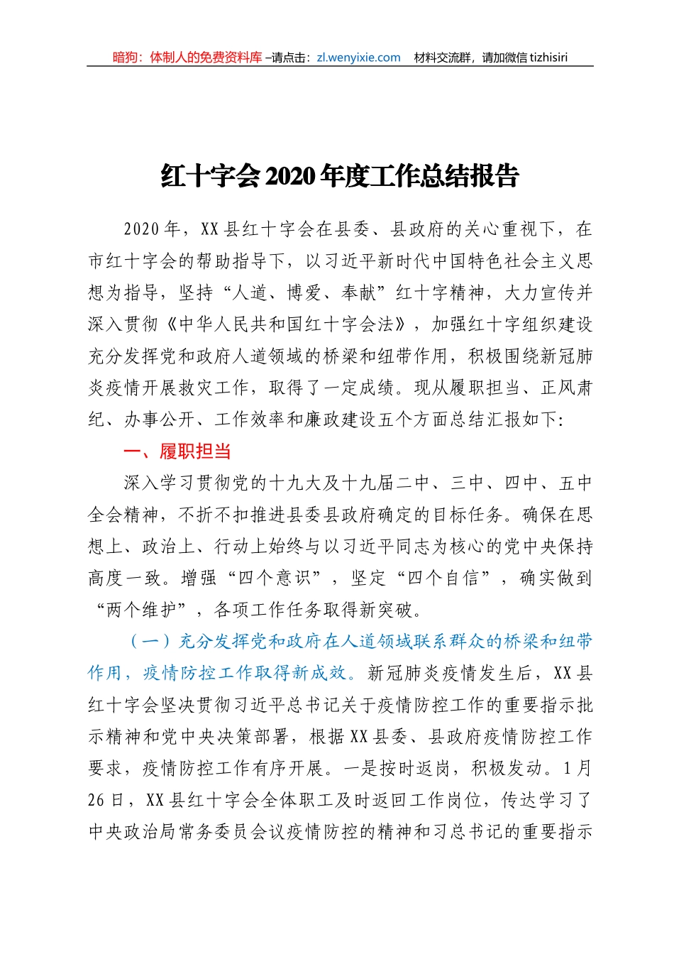 红十字会2020年度工作总结报告_第1页