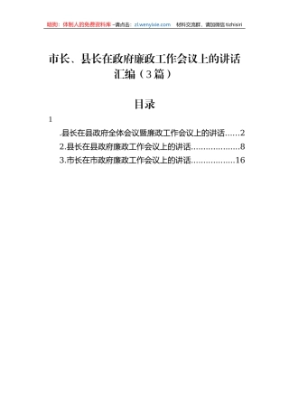 市长、县长在政府廉政工作会议上的讲话汇编（3篇）