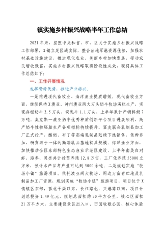 镇实施乡村振兴战略半年工作总结
