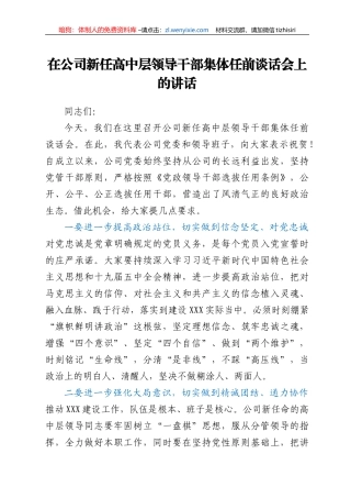 在公司新任领导干部任前谈话会上的讲话