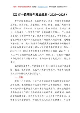 XX市中长期青年发展规划（2020—2025）
