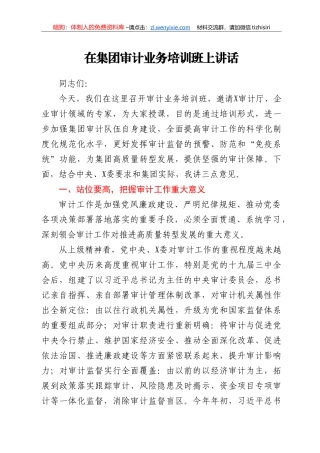 在集团审计业务培训班上讲话