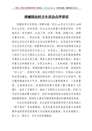 清廉国企民主生活会点评讲话