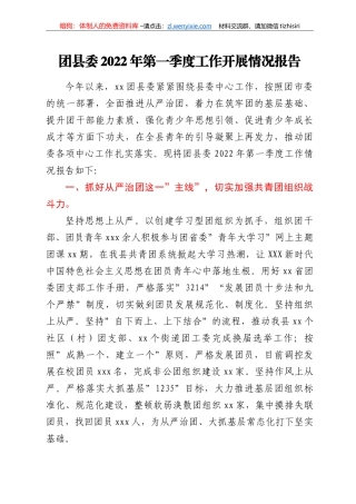 团县委2022年第一季度工作开展情况报告