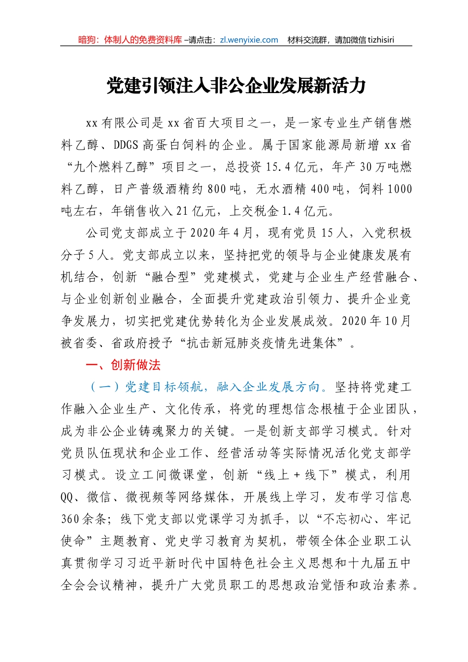 非公企业党建材料：党建引领注入非公企业发展新活力_第1页