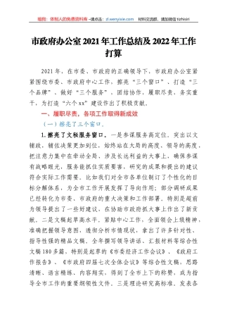 市政府办公室2021年工作总结及2022年工作打算