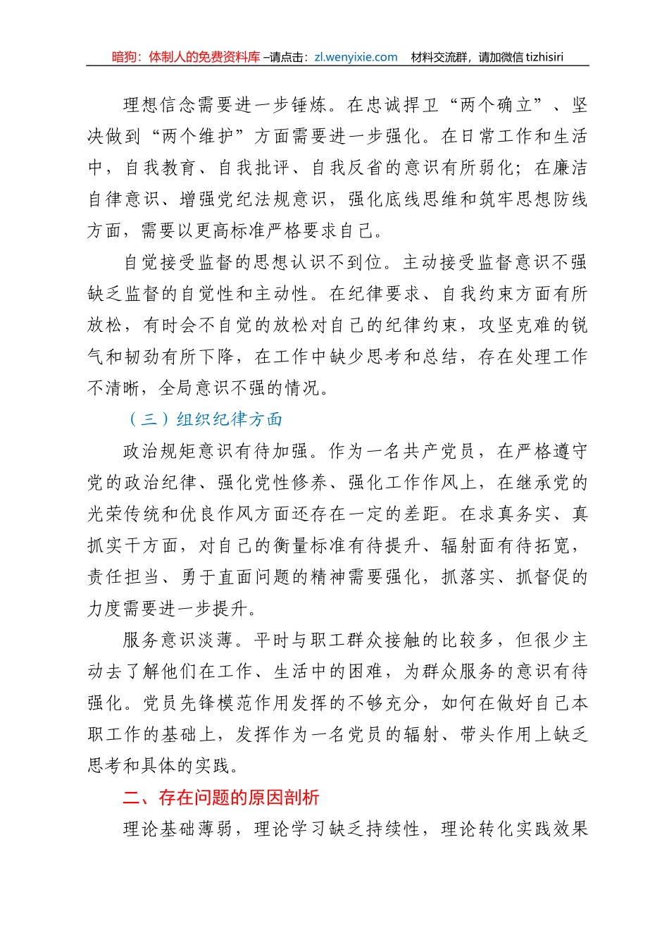 2022年专题组织生活会个人对照检查材料_第2页