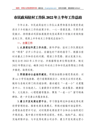 市民政局驻村工作队2022年上半年工作总结 (1)