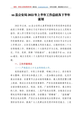 2022xx县公安局上半年工作总结及下半年谋划